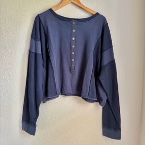 NWT Peach Love California Boutique Navy Blue Oversized Boxy Waffle Knit Top SML